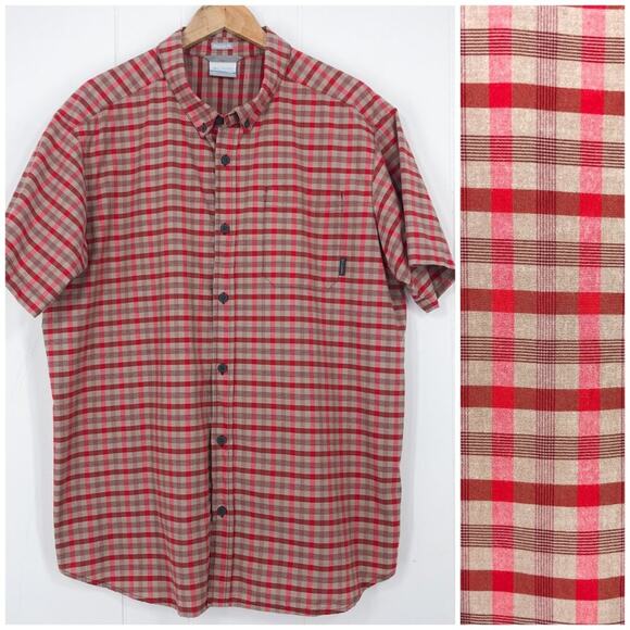 Columbia Short Sleeve Button Down Shirt Plaid Mens Size XL Red & Tan Regular Fit - Picture 15 of 15